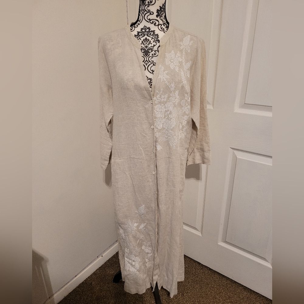 Milano Linen embroidered floral dress‎